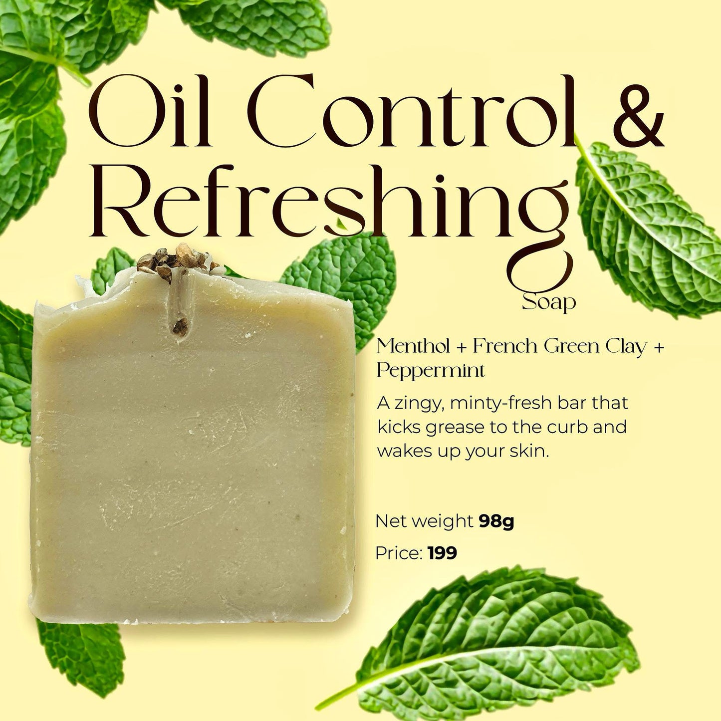 Oil Control & Refreshing Soap (Menthol + French Green Clay + Peppermint)